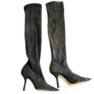 Dior Black Suede Knee High Stiletto Heel Boots Size 42